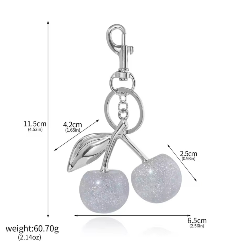 Silver Glitter Clear Cherry Bag Charm/ Key Chain, - Picture 6 of 6